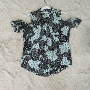 Express Blue Paisley Shirt with Shoulder Cutouts